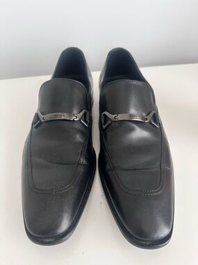 Hugo Boss Black Leather Loafers Size 8 Men’s Slip On Dress Shoes
